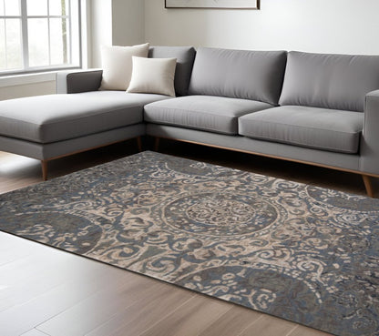 10' X 13' Gray Blue And Taupe Wool Abstract Tufted Handmade Stain Resistant Area Rug