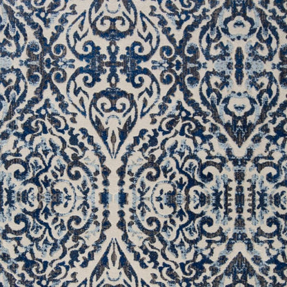 9' Blue and Ivory Round Floral Distressed Area Rug