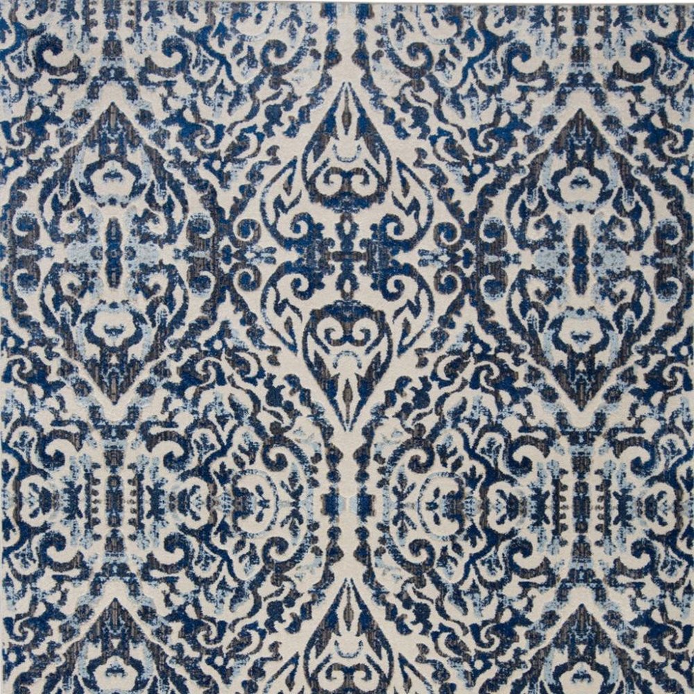 9' Blue and Ivory Round Floral Distressed Area Rug