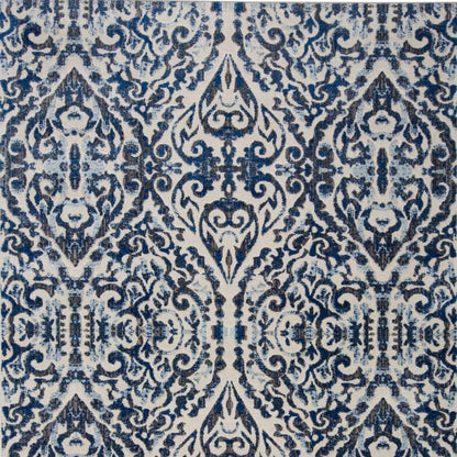 9' Blue and Ivory Round Floral Distressed Area Rug