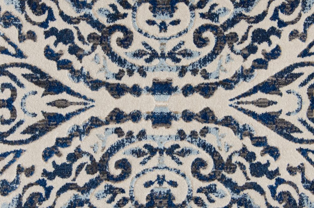 9' Blue and Ivory Round Floral Distressed Area Rug