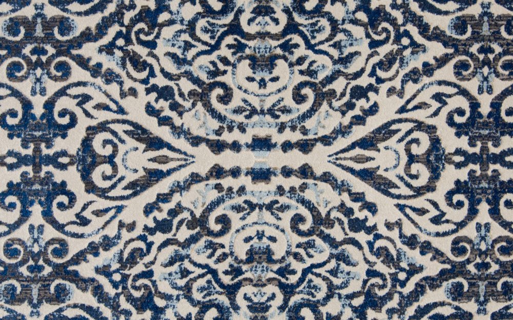 9' Blue and Ivory Round Floral Distressed Area Rug