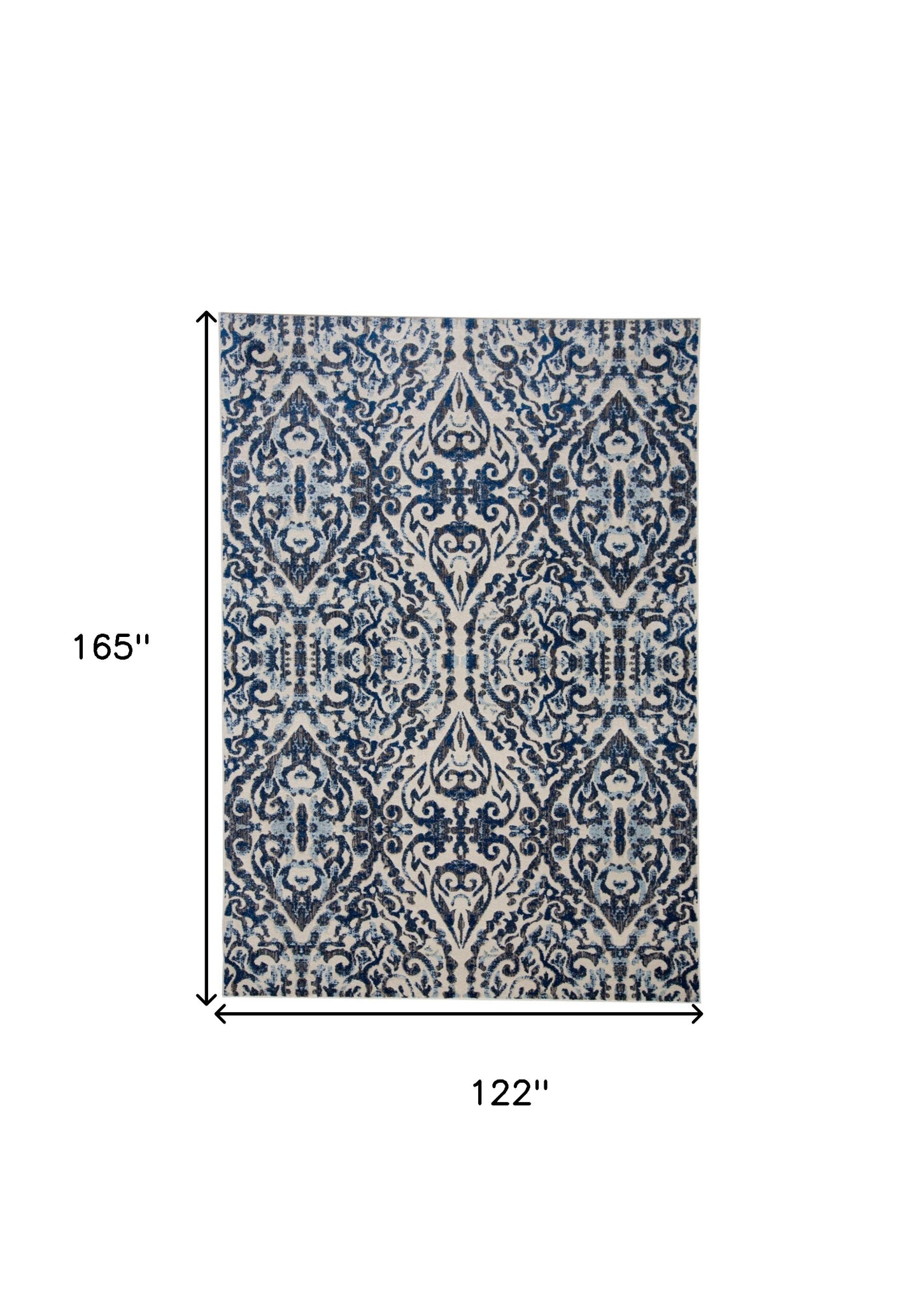 10' X 14' Blue Ivory And Black Floral Distressed Stain Resistant Area Rug