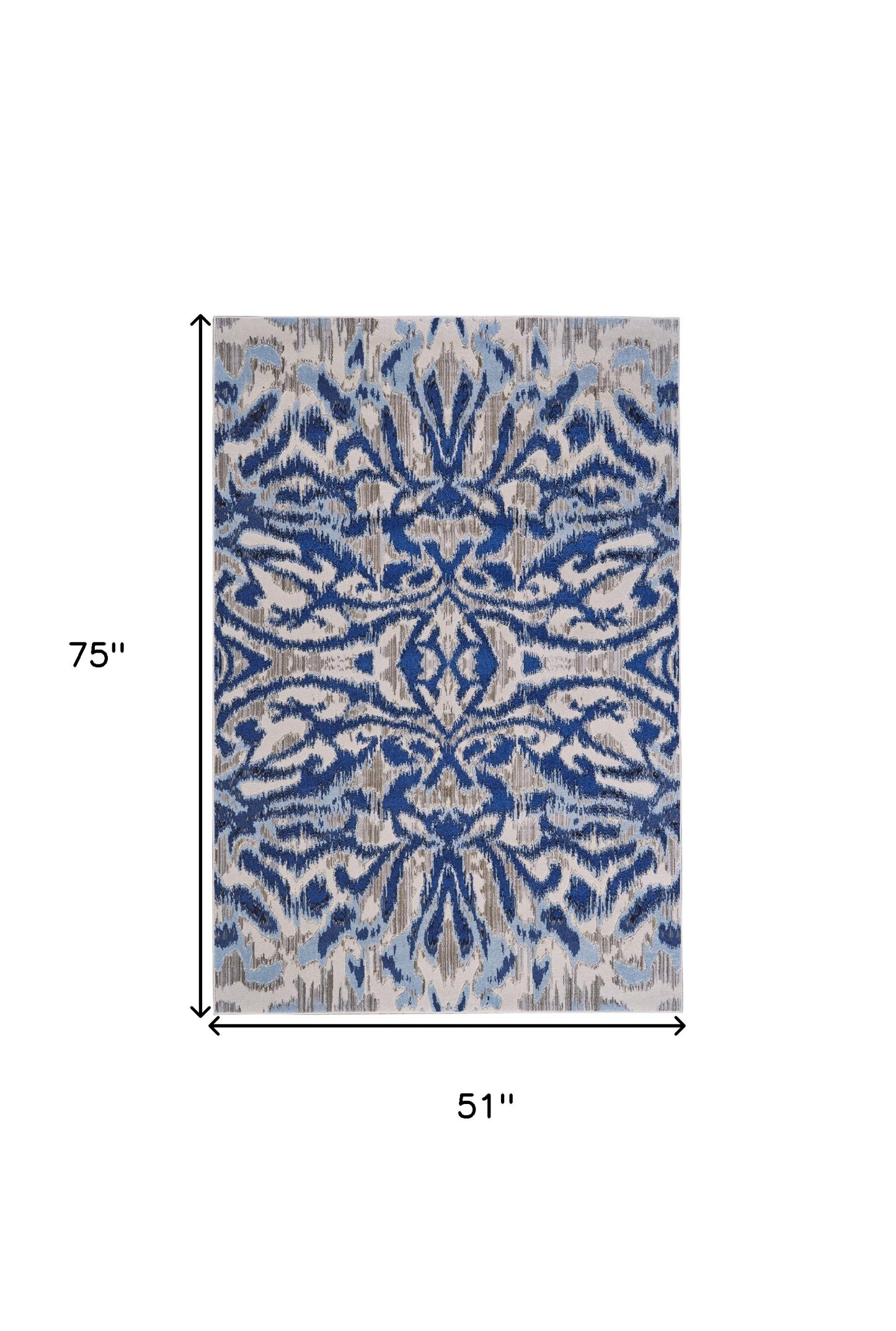 '9' Blue Taupe And Ivory Round Ikat Distressed Stain Resistant Area Rug