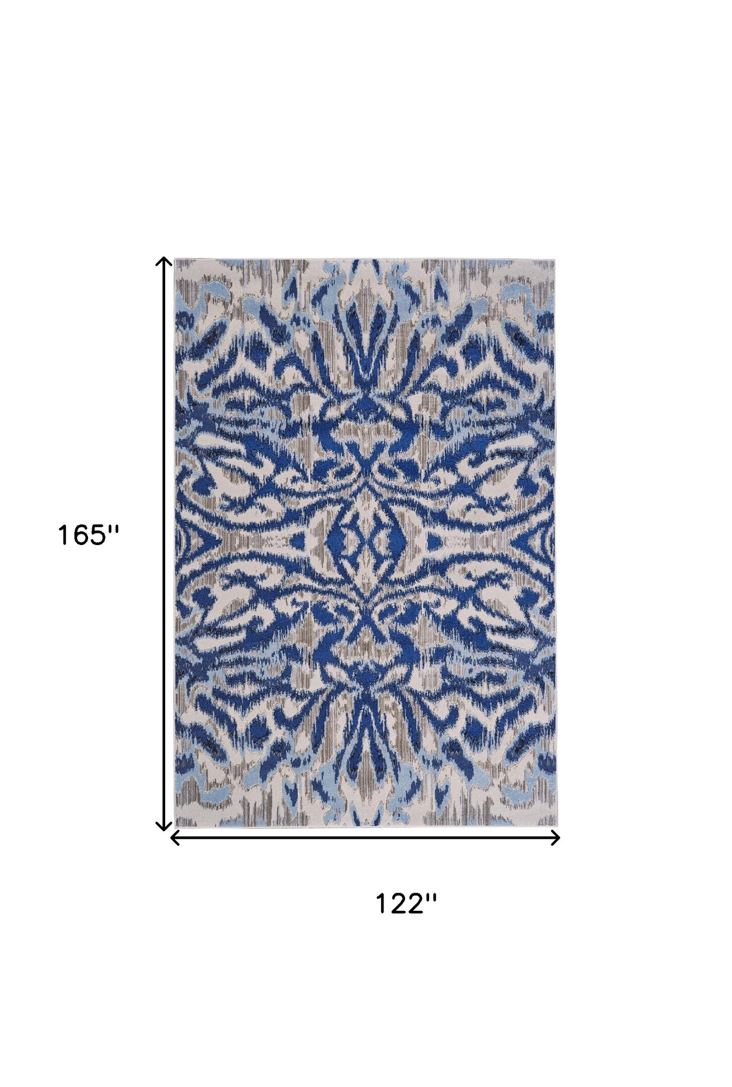 '9' Blue Taupe And Ivory Round Ikat Distressed Stain Resistant Area Rug