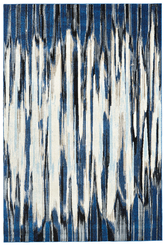 7' X 10' Ivory Blue And Gray Abstract Distressed Area Rug