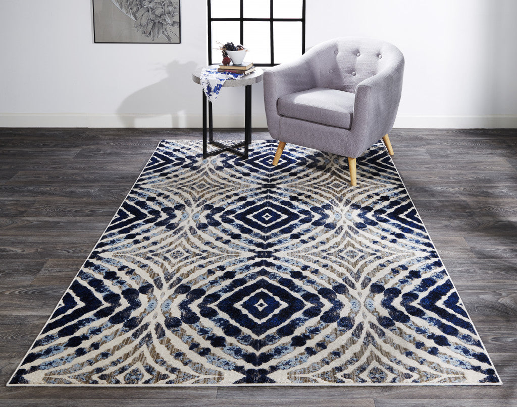 2' X 4' Ivory Blue And Gray Abstract Distressed Stain Resistant Area Rug