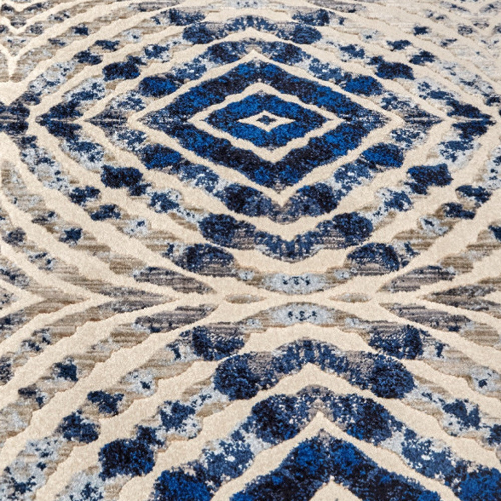 2' X 4' Ivory Blue And Gray Abstract Distressed Stain Resistant Area Rug