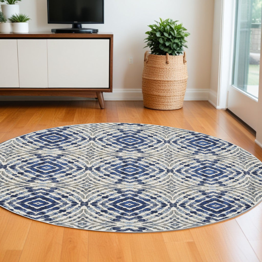 2' X 4' Ivory Blue And Gray Abstract Distressed Stain Resistant Area Rug