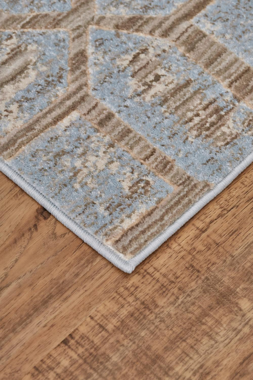5' X 8' Blue Taupe And Ivory Floral Distressed Stain Resistant Area Rug