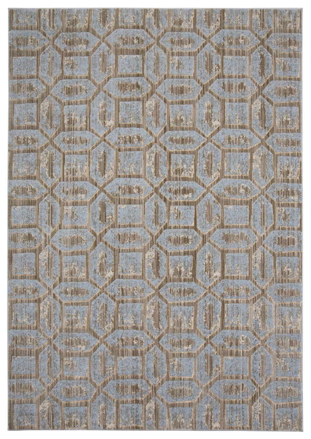 8' X 11' Blue and Ivory Floral Distressed Non Skid Area Rug