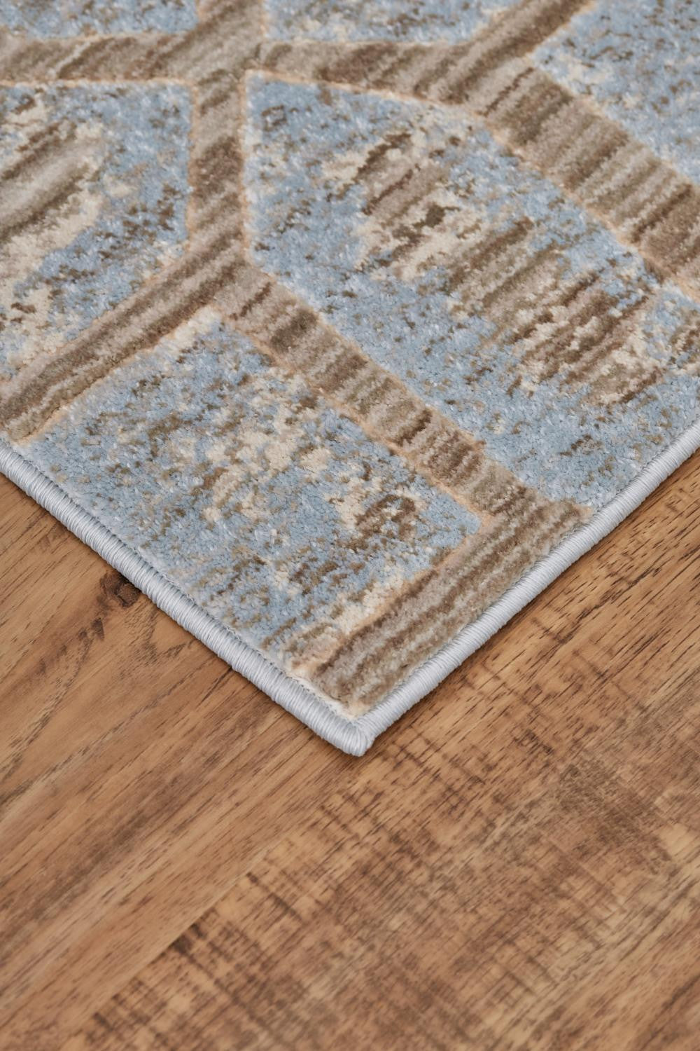 8' Blue Taupe And Ivory Floral Distressed Stain Resistant Runner Rug