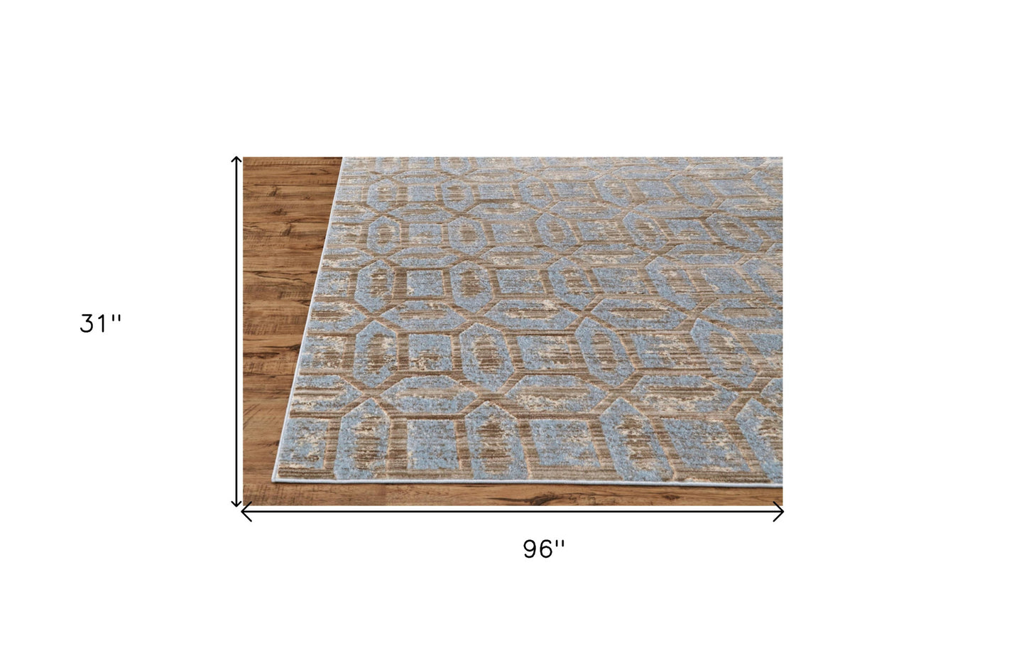 8' Blue Taupe And Ivory Floral Distressed Stain Resistant Runner Rug