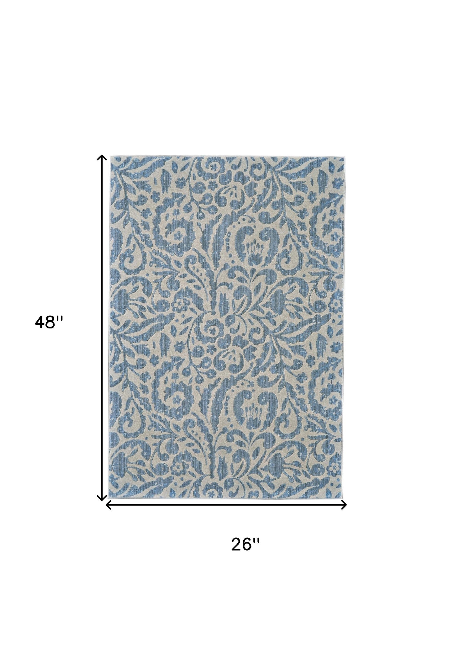 2' X 4' Blue Ivory And Tan Floral Distressed Stain Resistant Area Rug