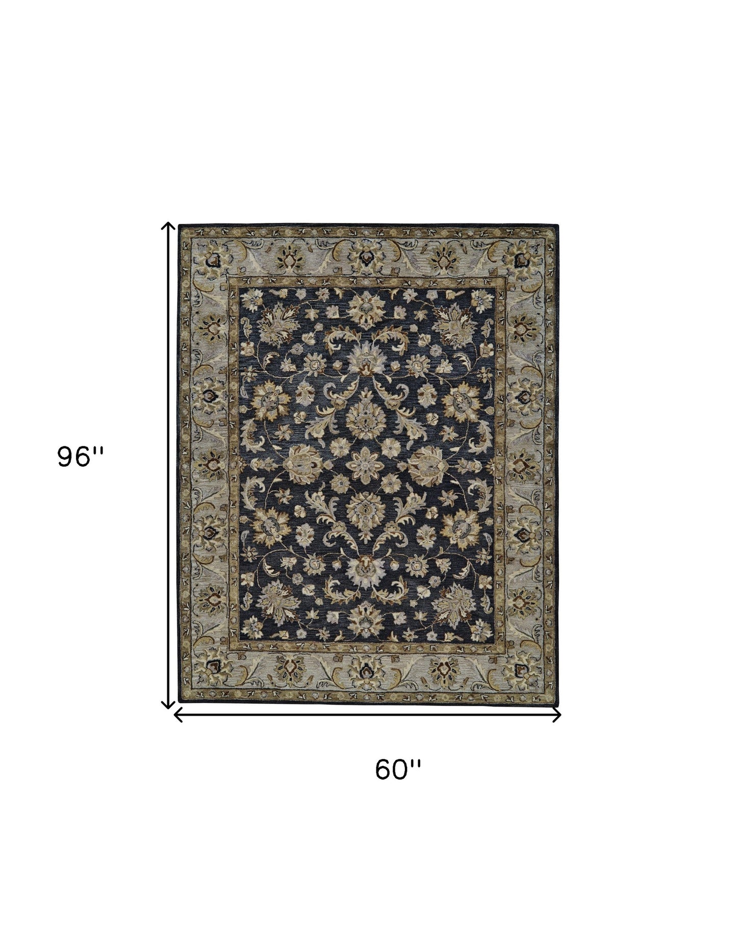 4' X 6' Blue Gray And Taupe Wool Floral Tufted Handmade Stain Resistant Area Rug