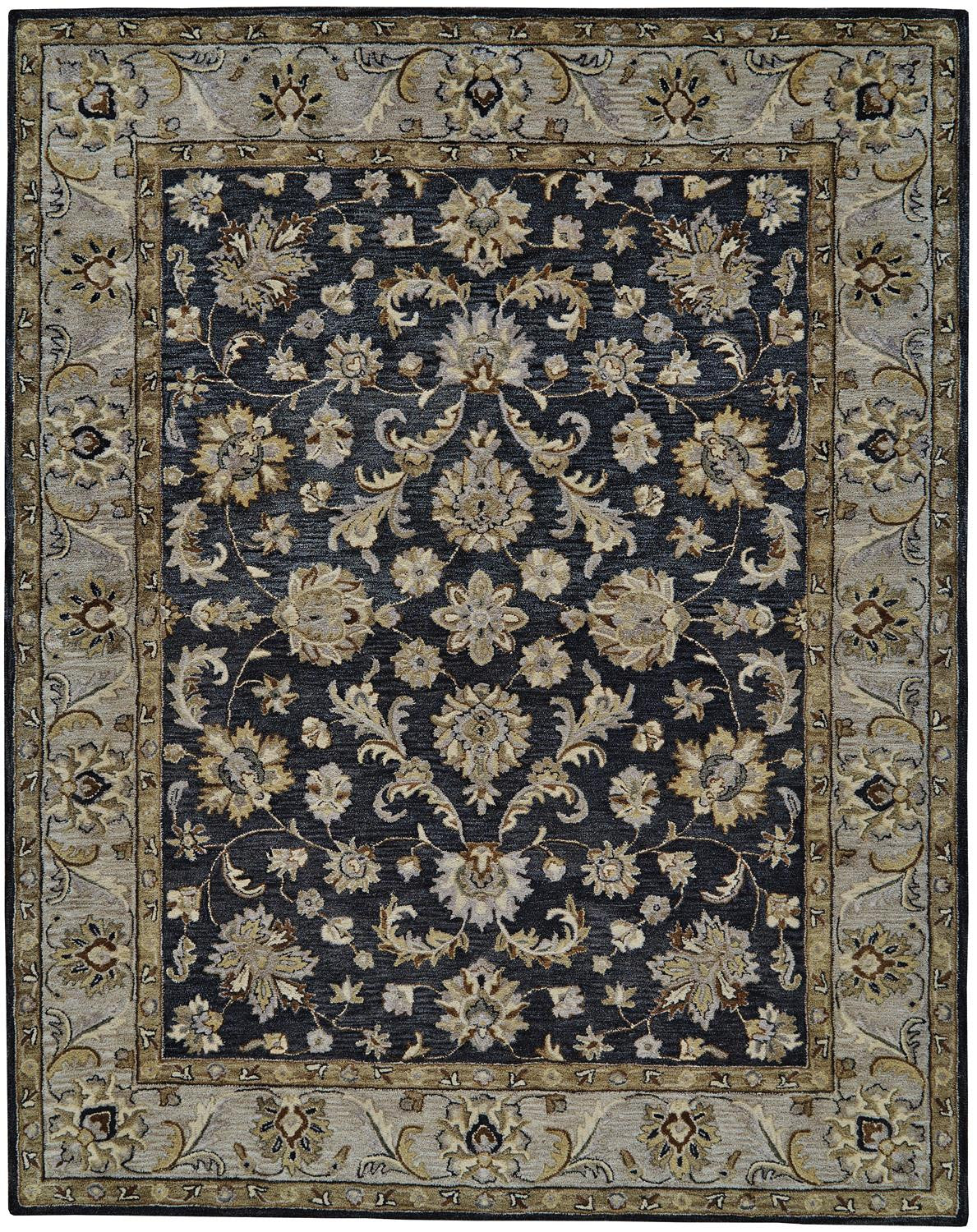 4' X 6' Blue Gray And Taupe Wool Floral Tufted Handmade Stain Resistant Area Rug