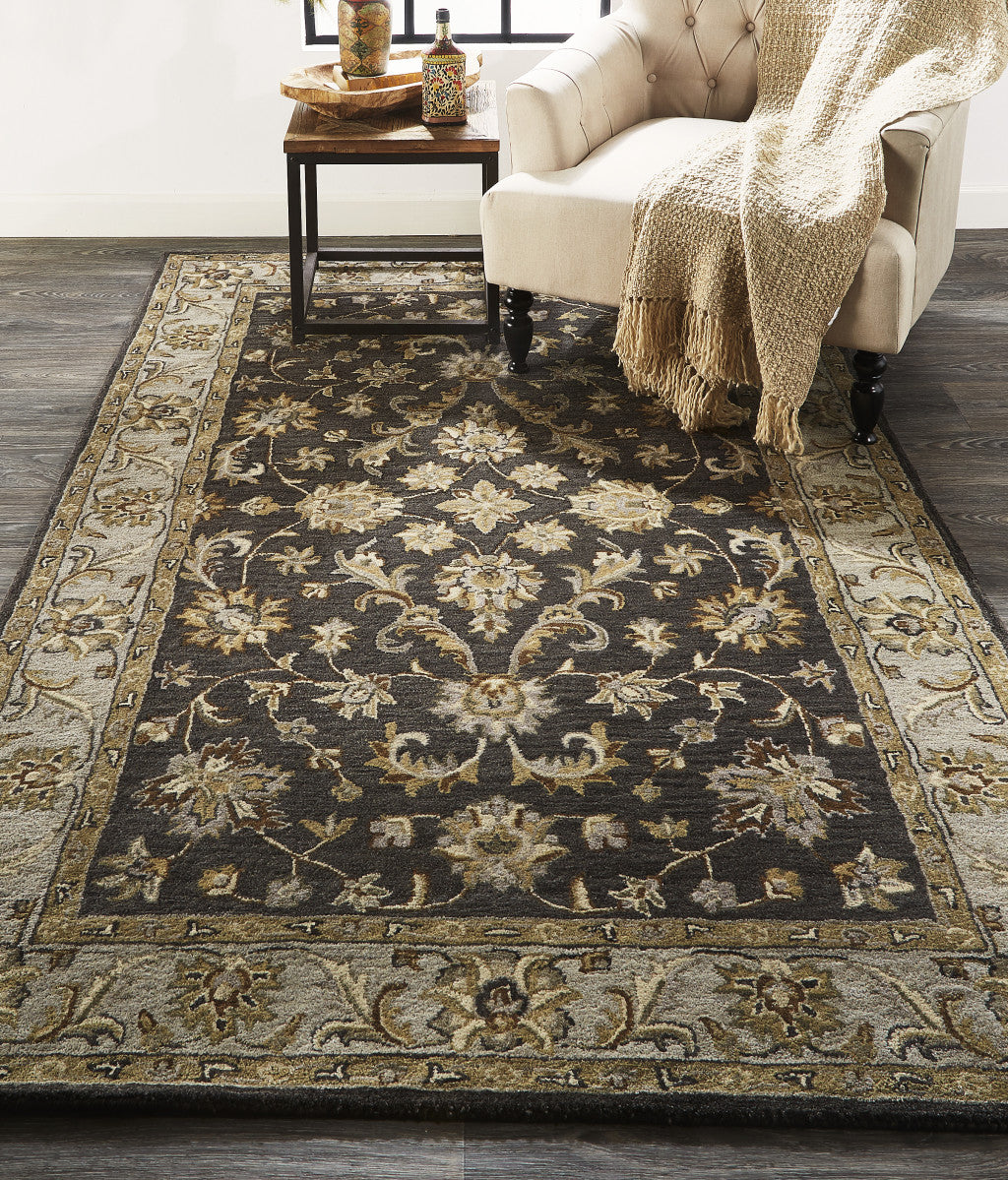 2' X 3' Blue Gray And Taupe Wool Floral Tufted Handmade Stain Resistant Area Rug