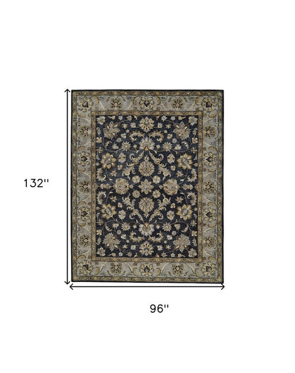 8' X 11' Gray And Ivory Wool Floral Hand Tufted Area Rug