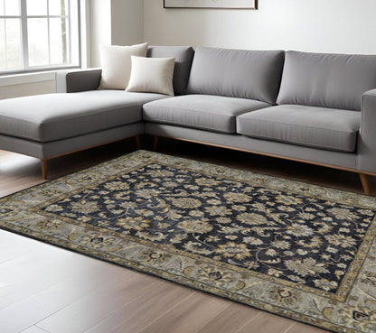 8' X 11' Gray And Ivory Wool Floral Hand Tufted Area Rug