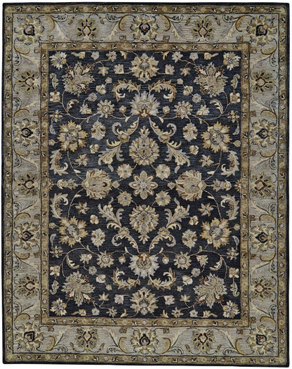 8' X 11' Gray And Ivory Wool Floral Hand Tufted Area Rug