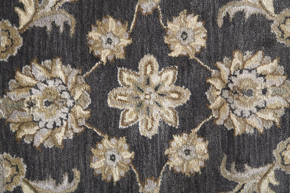 8' X 11' Gray And Ivory Wool Floral Hand Tufted Area Rug