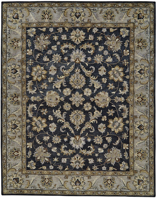 4' X 6' Blue Gray And Taupe Wool Floral Tufted Handmade Stain Resistant Area Rug