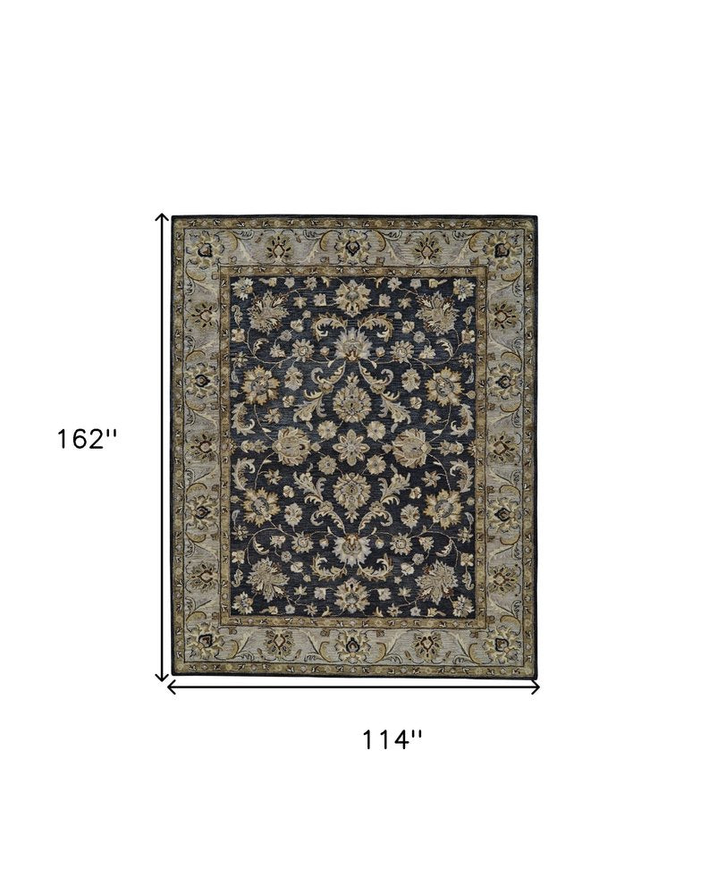 8' X 11' Gray And Ivory Wool Floral Hand Tufted Area Rug