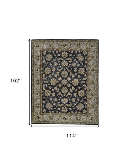 8' X 11' Gray And Ivory Wool Floral Hand Tufted Area Rug