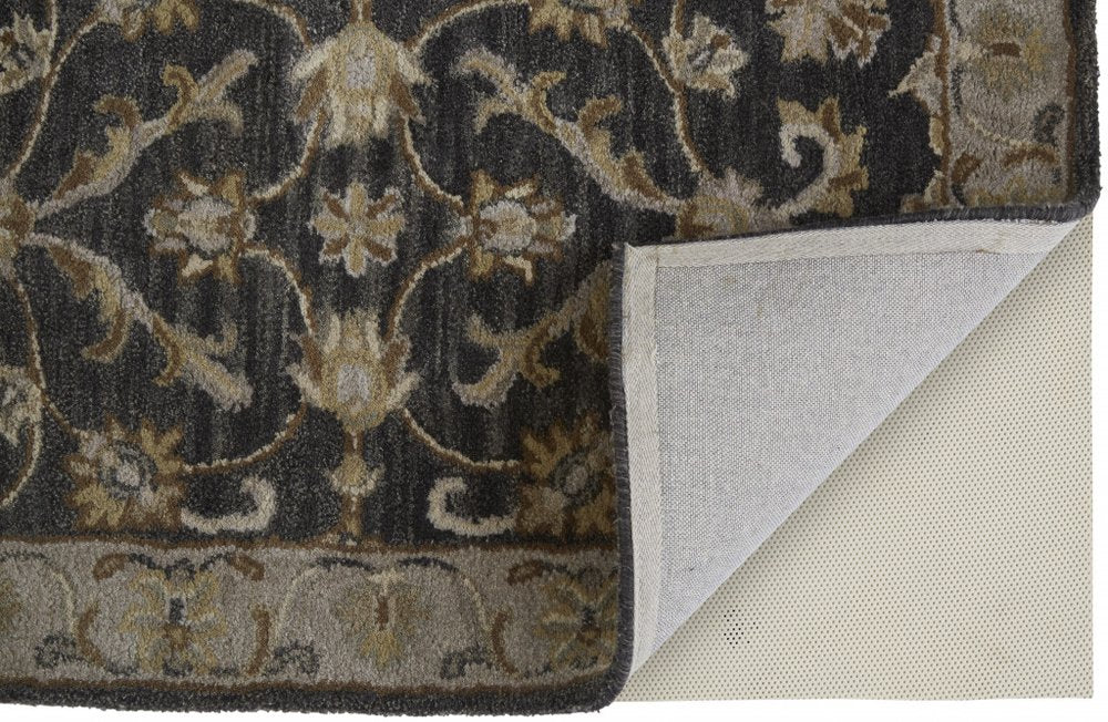 8' X 11' Gray And Ivory Wool Floral Hand Tufted Area Rug