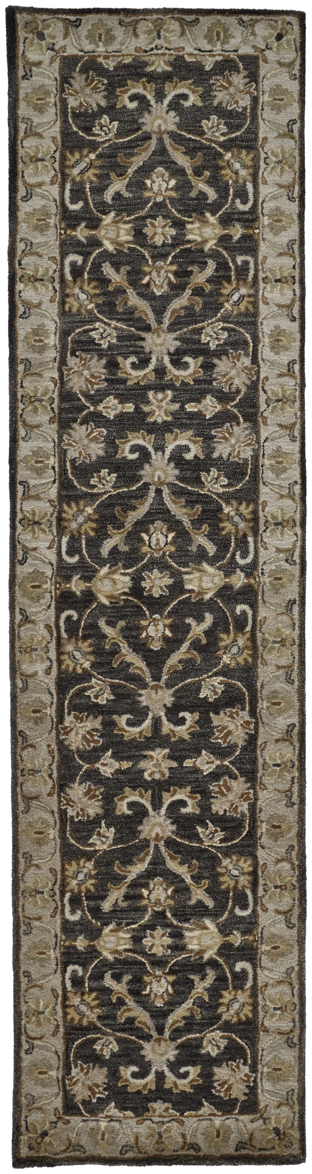 5' X 8' Blue Gray And Taupe Wool Floral Tufted Handmade Stain Resistant Area Rug