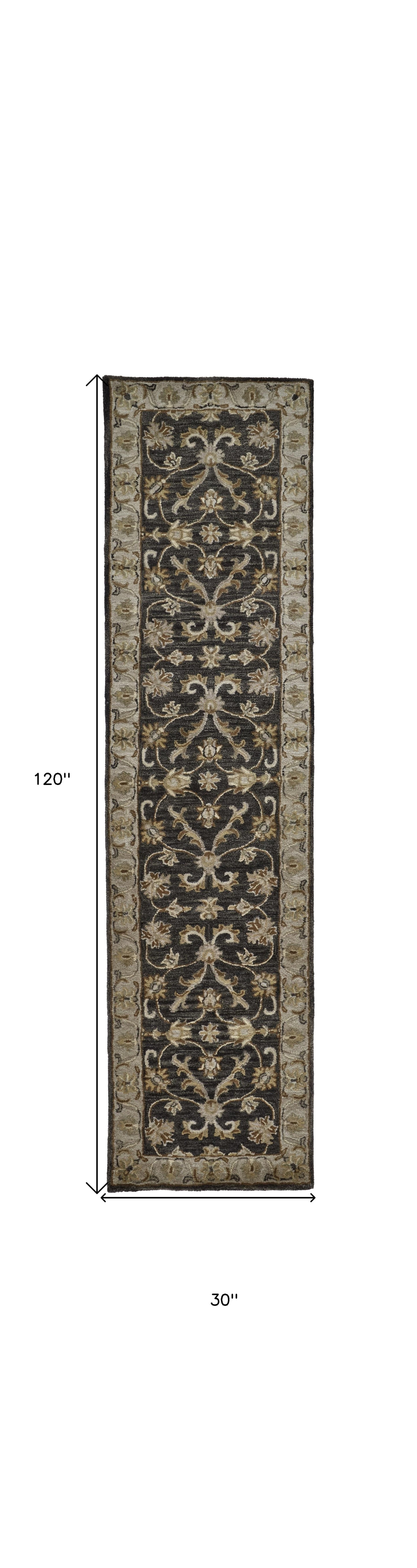 5' X 8' Blue Gray And Taupe Wool Floral Tufted Handmade Stain Resistant Area Rug