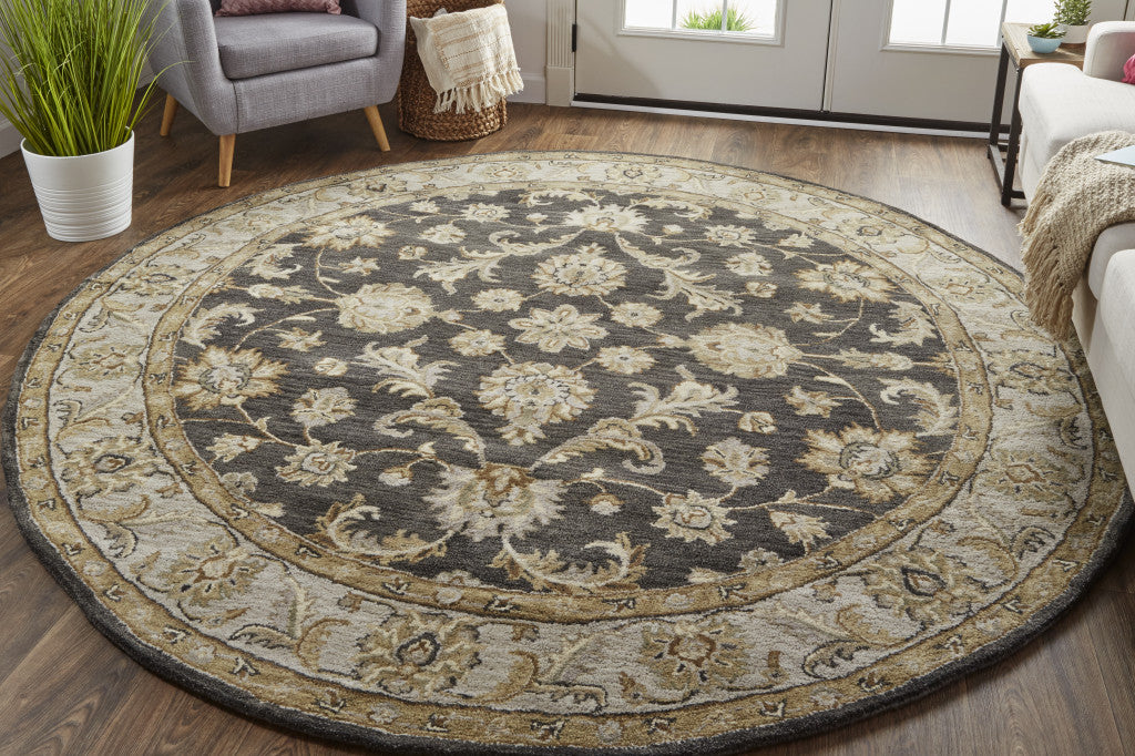 2' X 3' Blue Gray And Taupe Wool Floral Tufted Handmade Stain Resistant Area Rug