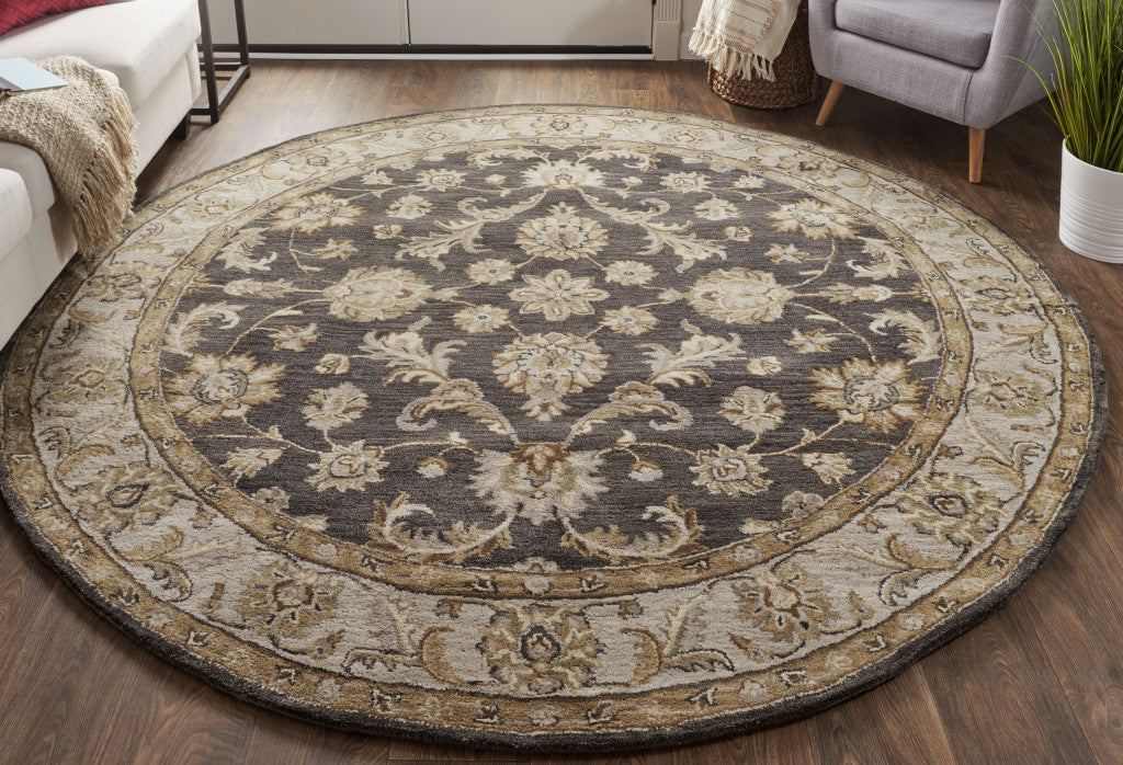 5' X 8' Blue Gray And Taupe Wool Floral Tufted Handmade Stain Resistant Area Rug