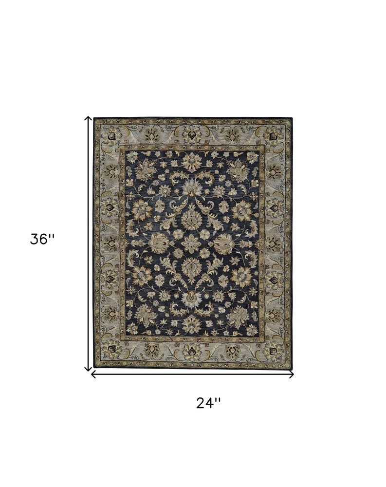 8' X 11' Gray And Ivory Wool Floral Hand Tufted Area Rug