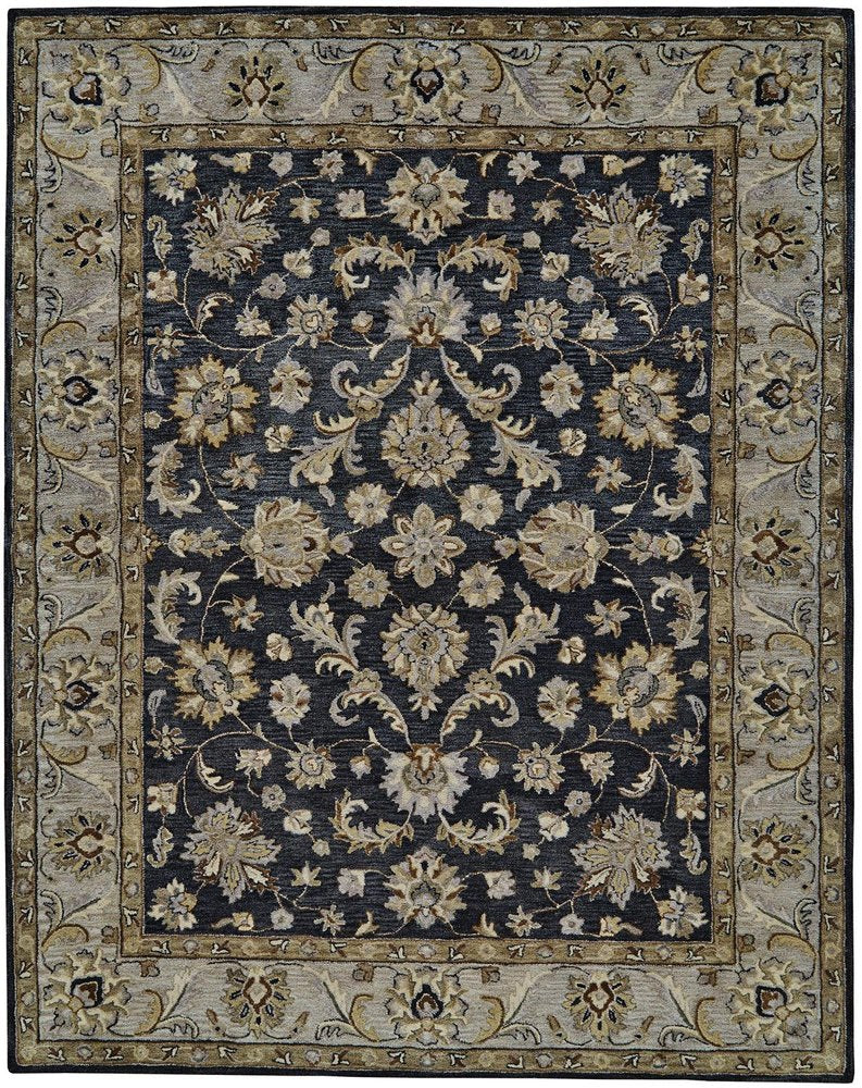 8' X 11' Gray And Ivory Wool Floral Hand Tufted Area Rug