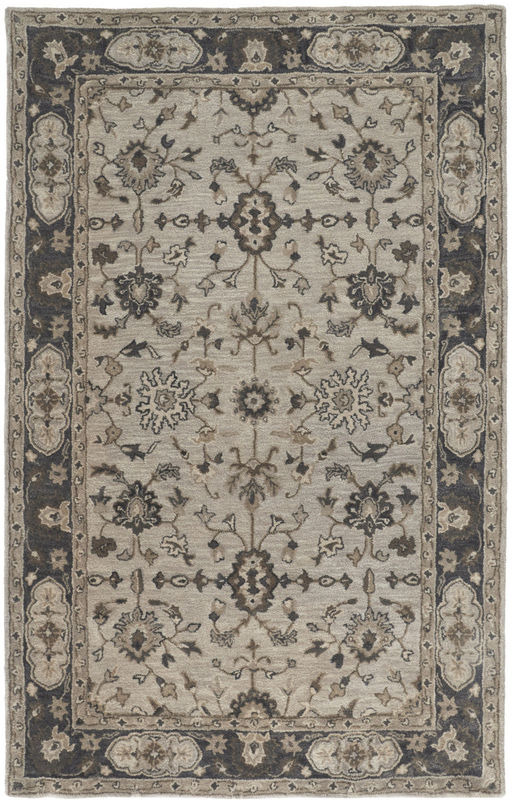 10' Gray and Ivory Wool Floral Hand Tufted Runner Rug