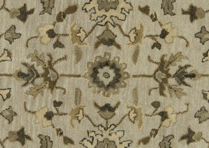 8' X 11' Gray Ivory And Taupe Wool Floral Tufted Handmade Stain Resistant Area Rug
