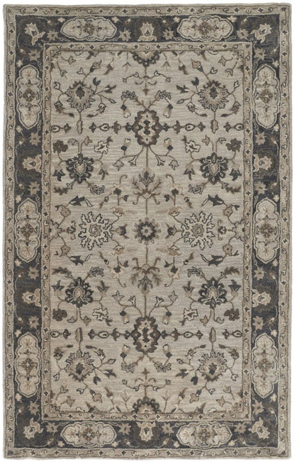 8' X 11' Gray Ivory And Taupe Wool Floral Tufted Handmade Stain Resistant Area Rug