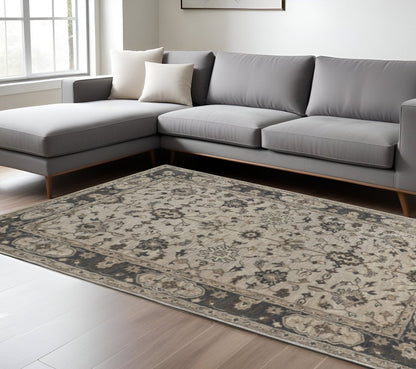 4' X 6' Gray and Ivory Wool Floral Hand Tufted Area Rug