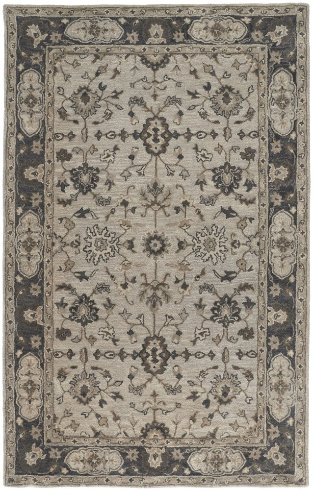 8' X 11' Gray Ivory And Taupe Wool Floral Tufted Handmade Stain Resistant Area Rug