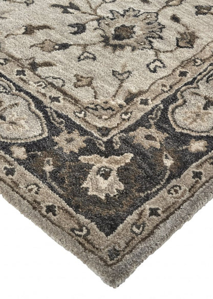 4' X 6' Gray and Ivory Wool Floral Hand Tufted Area Rug