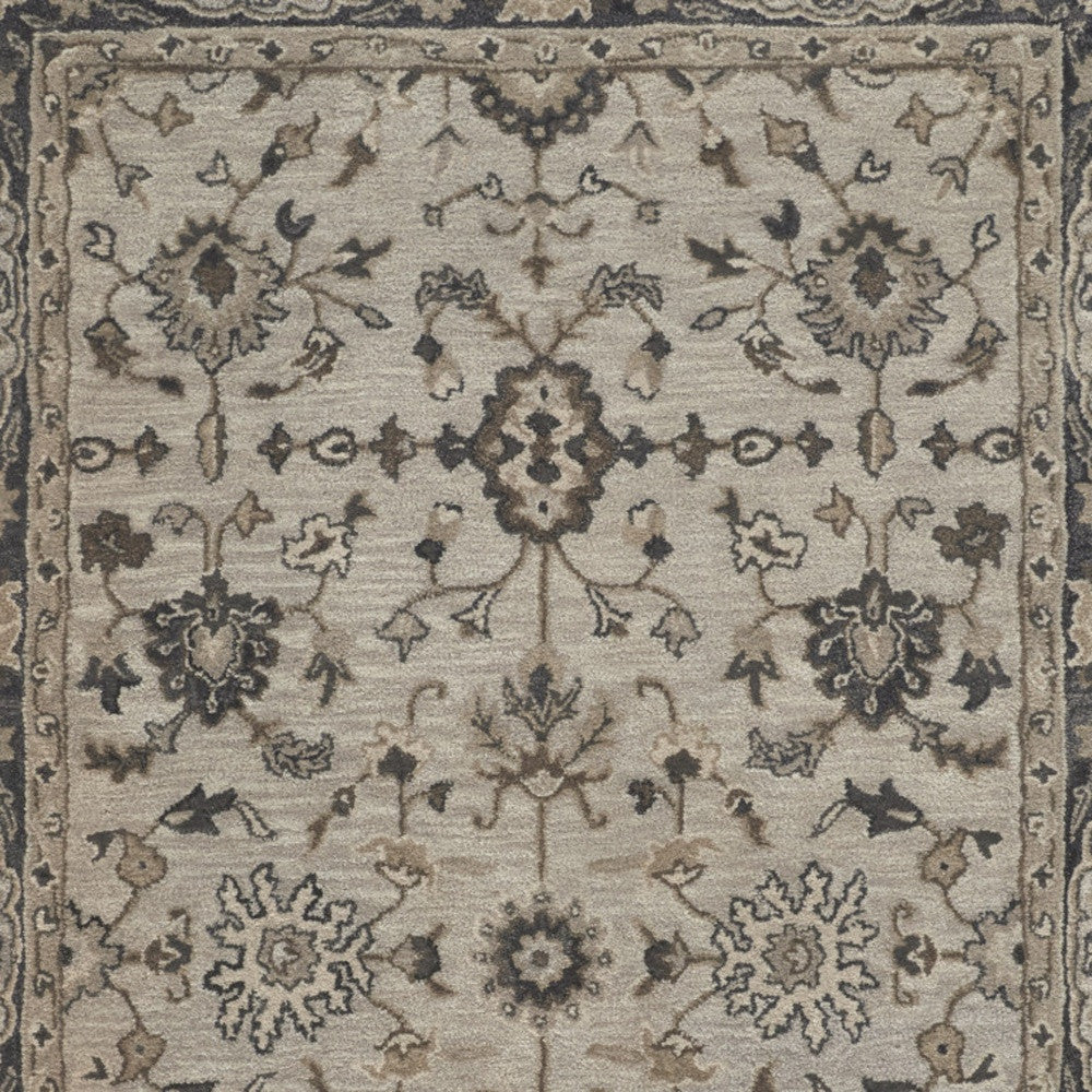 10' Gray and Ivory Wool Floral Hand Tufted Runner Rug