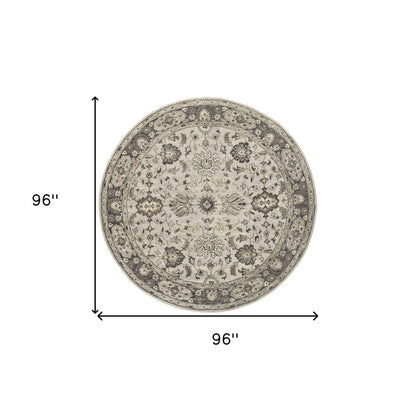 8' X 11' Gray Ivory And Taupe Wool Floral Tufted Handmade Stain Resistant Area Rug