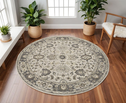 8' X 11' Gray Ivory And Taupe Wool Floral Tufted Handmade Stain Resistant Area Rug