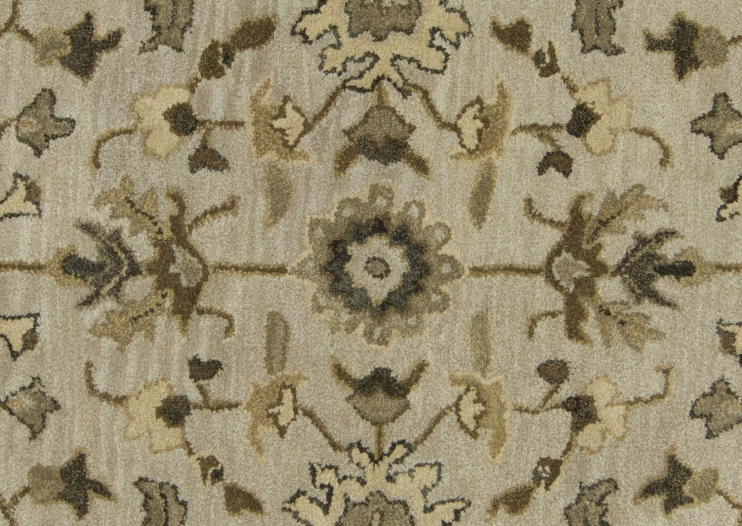 10' Gray Ivory And Taupe Wool Floral Tufted Handmade Stain Resistant Runner Rug