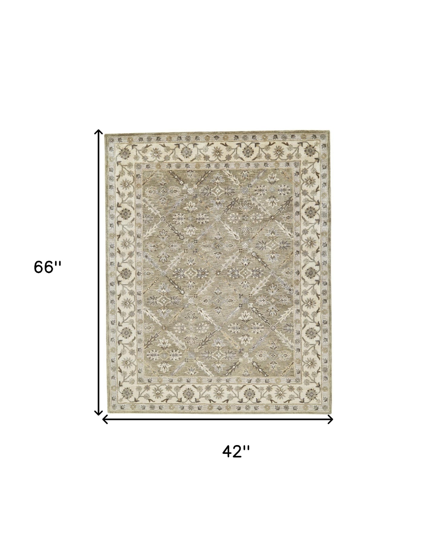 4' X 6' Green Brown And Taupe Wool Paisley Tufted Handmade Stain Resistant Area Rug