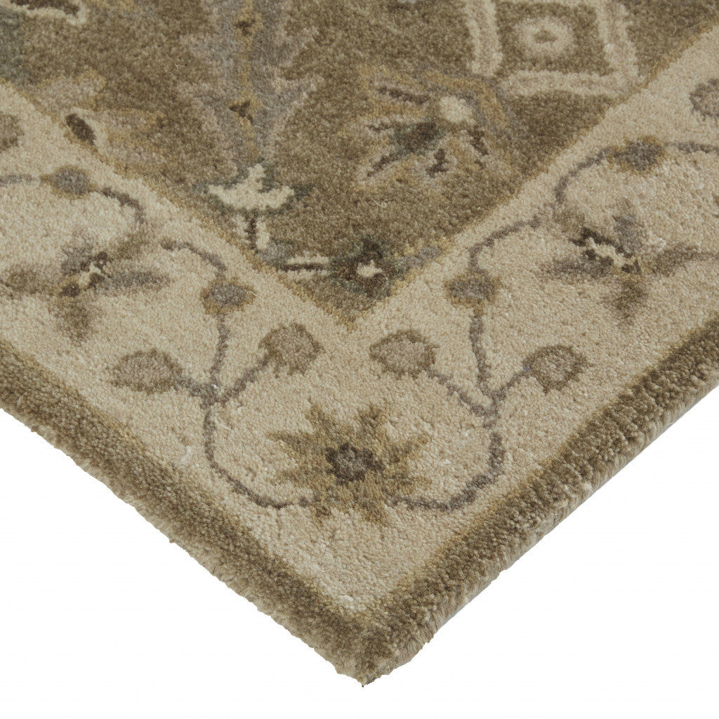 4' X 6' Green Brown And Taupe Wool Paisley Tufted Handmade Stain Resistant Area Rug