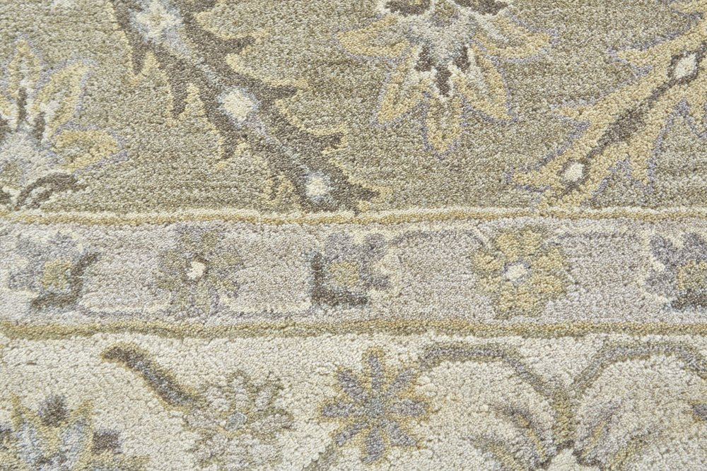 5' X 8' Green Brown And Taupe Wool Paisley Tufted Handmade Stain Resistant Area Rug