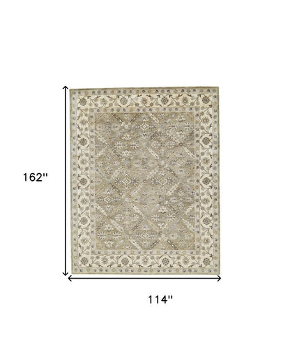 2' X 3' Green Brown And Taupe Wool Paisley Tufted Handmade Stain Resistant Area Rug