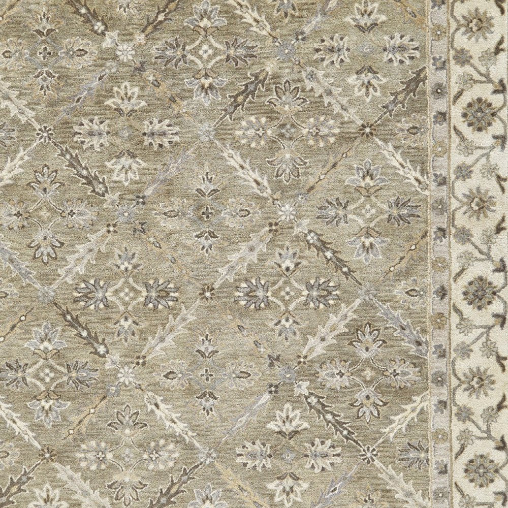 2' X 3' Green Brown And Taupe Wool Paisley Tufted Handmade Stain Resistant Area Rug